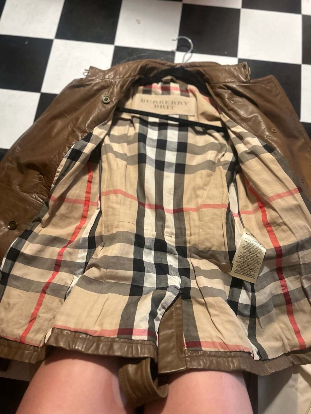 Burberry Brit Camel Brown Leather Quilted Double Breasted Belted Trench Jacket - Picture 2 of 13